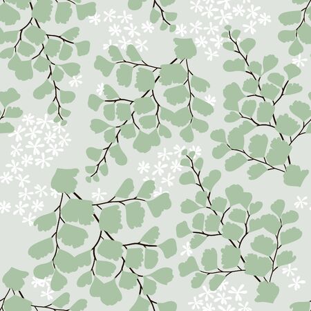 Delicate maiden hair fern inspired seamless illustrated pattern for fabrics, gift wrap, stationery, and interior design.のイラスト素材