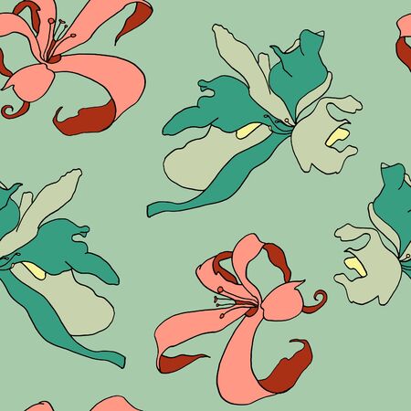 Abstract Retro Floral Seamless Illustrated Patternのイラスト素材