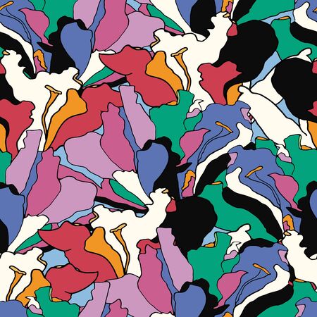Abstract floral pop art seamless, illustrated pattern.のイラスト素材