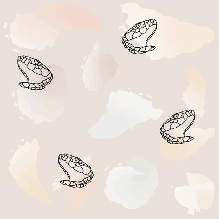 Pop art snake head seamless illustrated pattern. Interesting accent print for fabric, gift wrap, stationery, kids, and interior design.のイラスト素材