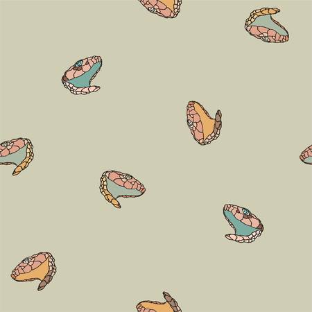 Pop art snake head seamless illustrated pattern. Interesting accent print for fabric, gift wrap, stationery, kids, and interior design.のイラスト素材