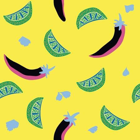 Taco inspired pop art seamless illustrated pattern! Tasty & colorful print perfect for restaurants, parties, fabrics, stationery, and more!のイラスト素材