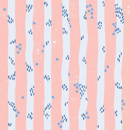 Birch forest print with cute fantasy pink sky.のイラスト素材