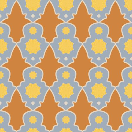 Colorful Moroccan tile-inspired seamless illustrated pattern.のイラスト素材