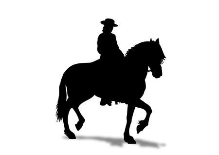Horse rider with hat in a prancing stance and shadowの写真素材