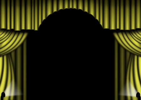 Gold curtains open with spotlightsの写真素材