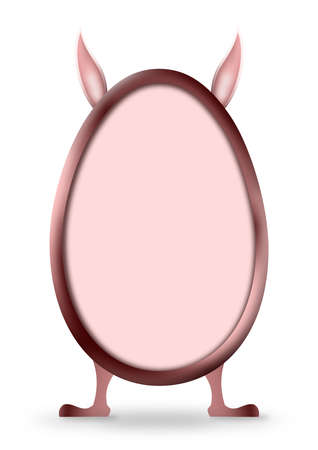 Easter Egg shaped frame with rabbit ears and feet in pink shadingの写真素材