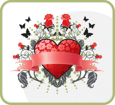 valentine's postcard with red heart and rosesのイラスト素材