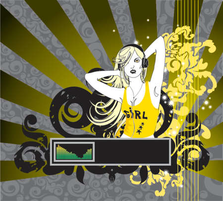 blond woman with head-phonesのイラスト素材