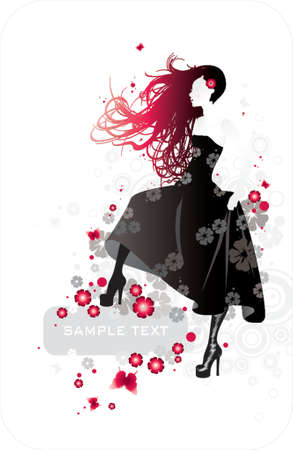 woman in a black dress with frame for textのイラスト素材