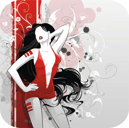 sexy lady in red dressのイラスト素材
