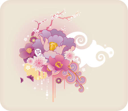 Pastel frame for text with floral ornament and grunge elementsのイラスト素材