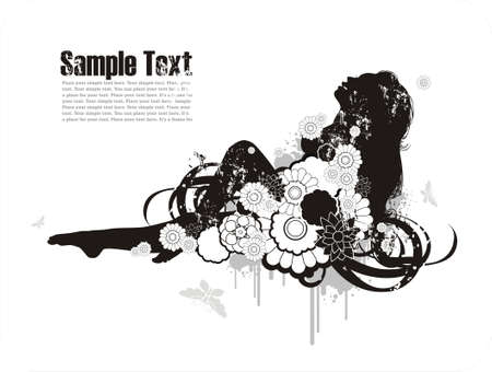  woman's silhouette among the flowersのイラスト素材