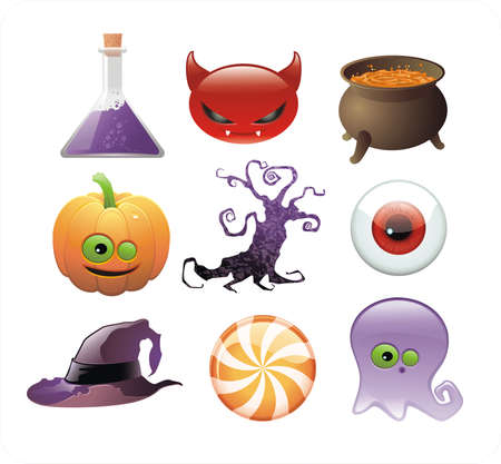 set of Halloween glossy iconsのイラスト素材