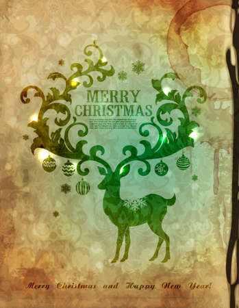  Christmas postcard with deerのイラスト素材