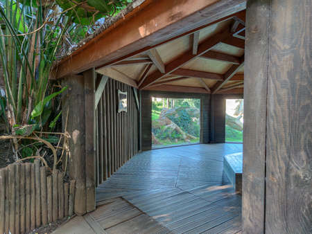 a beautiful cottage in the forestの写真素材