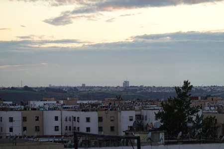 a city scape with trees and buildingsの写真素材