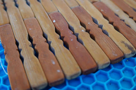 a wood table base for hot thingsの写真素材