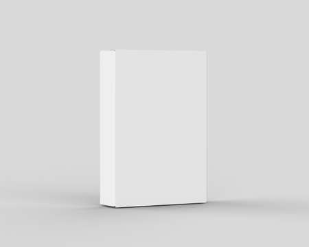 Blank white food cardboard box mockup template on isolated white background, ready for design presentation, 3d illustrationの写真素材