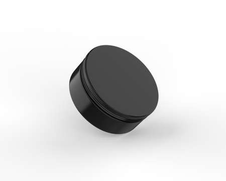 Black metallic cosmetic jar mock up, blank aluminium round tin box on isolated white background, 3d illustrationの写真素材
