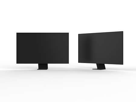 4K TV flat screen lcd or oled mockup, black high definition led plasma television on isolated white background, 3d illustrationの写真素材
