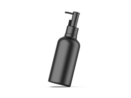 Cosmetic plastic bottle with dispenser pump. Liquid container for gel, lotion, cream, shampoo, bath foam. Beauty product package, 3d render illustration.の写真素材