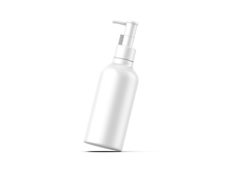 Cosmetic plastic bottle with dispenser pump. Liquid container for gel, lotion, cream, shampoo, bath foam. Beauty product package, 3d render illustration.の写真素材