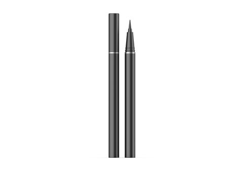 Black sketch pen eyeliner, female cosmetic product mockup template on isolated white background, 3d illustrationの写真素材