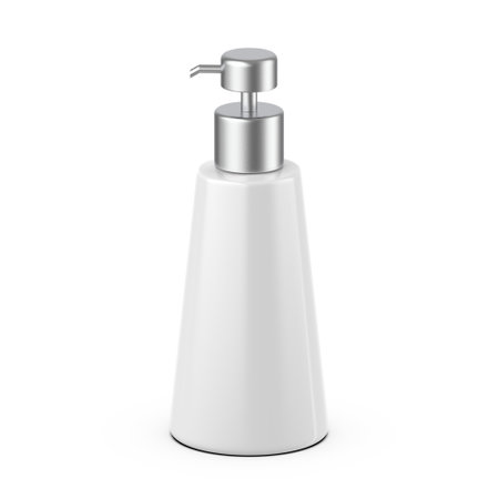 Blank plastic bottle with metallic pump dispenser for hand wash, soap, sanitizer for branding, 3d illustration.の写真素材