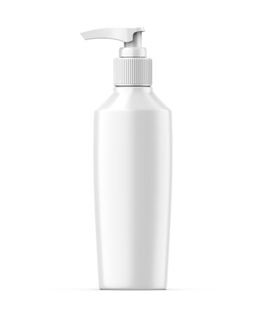 Plastic bottle with pump dispenser mockup, 3d illustration.の写真素材