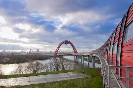 Zhivopisniy bridge on Zvenigorodskoe highway in Moskow  Moscow river の写真素材