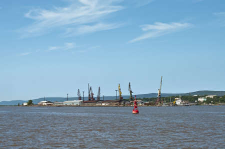 Nikolaevsk's docks with crane and ships