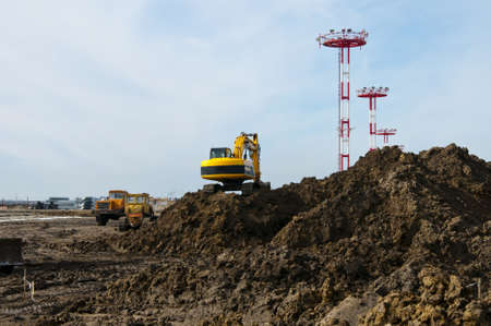 Excavator at airfieldの写真素材