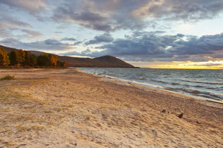Sunset on Baikal lakeの写真素材