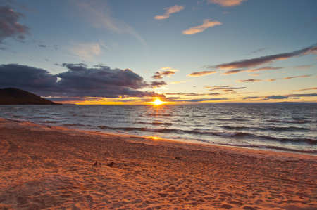 Sunset on Baikal lakeの写真素材