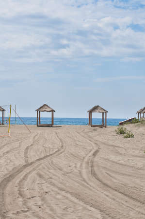Pavilions on beachの写真素材