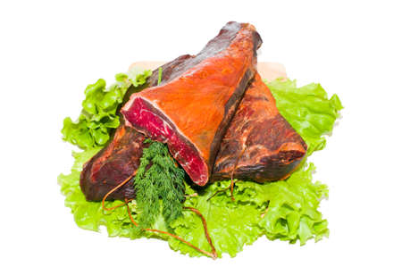 Serbian national smoked beef on salad lists. Prsut.の写真素材