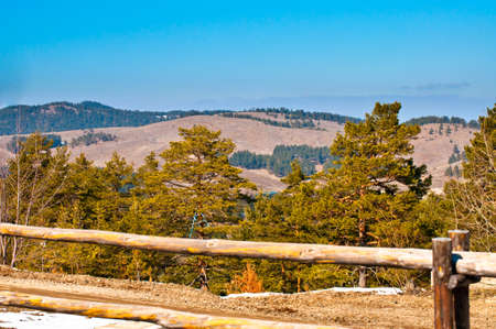 Zlatibor landscape in Tornik resort with wooden fenceの写真素材