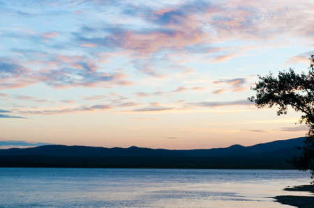 Amur river sunset in Khabarovskiy Kray, Bogorodskoe village, Far East Russia.の写真素材