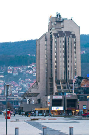 Central square of Uzhice town, with high building, Uzhice, Serbia, March 2013のeditorial素材