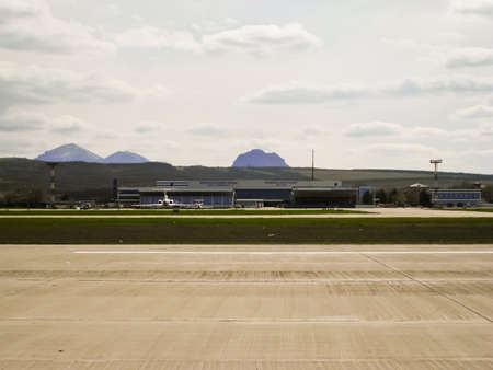 Parking and flight terminal in Mineralnye Vody airport.のeditorial素材