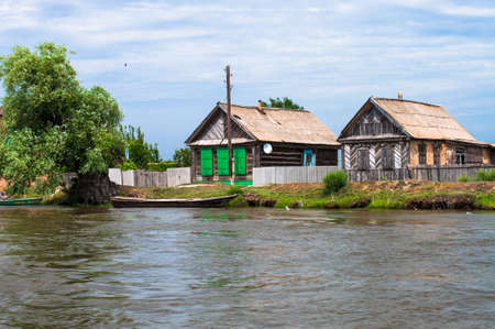 Villages on Volga on the Volga shore in Astrakhanskaya regionの写真素材