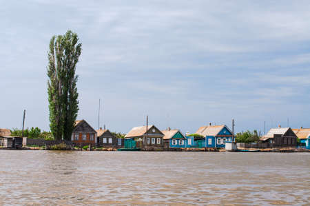 Villages on Volga on the Volga shore in Astrakhanskaya regionの写真素材