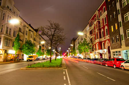 Kantstrasse at night Berlin with lamp traektoryのeditorial素材