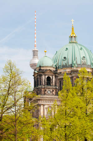 Berliner Dom and tv tower in Berlinの写真素材