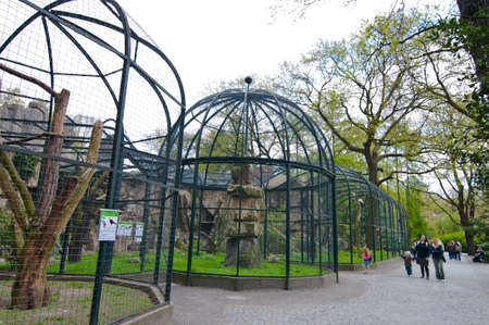 Bird aviary in Berlin Zoo with visitors walking on ground pass. Berlin Zoo, may 2013.のeditorial素材