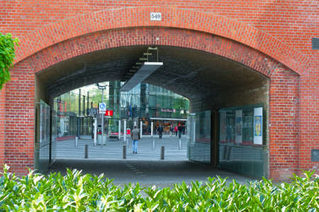 pass under U-Bahn overpass from Kantstrasse to Fasanenstrasse business center with people. Berlin 2013 May.のeditorial素材