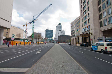 Kantstrasse near Berlin zoo with street markings and walking peoples. Berlin. May 2013.のeditorial素材