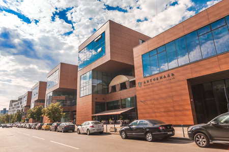 Moscow street morning view, business center at Usacheva street.のeditorial素材