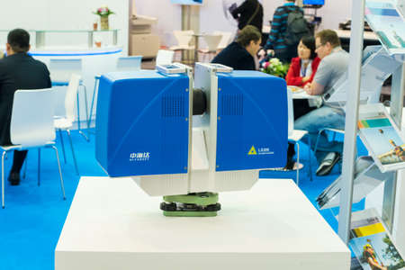 ESSEN, GERMANY - 08 OCTOBER 2013. Cartography, mapping, survey exhibition Intergeo 2013. First Chinese laser scanning system by Hi-Target on October 08, 2013 in Essen, Germany.のeditorial素材